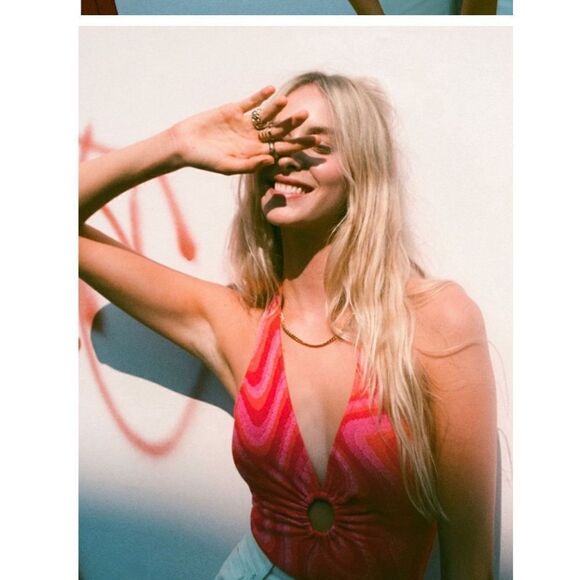 Zara Y2K hippie swirl pattern orange and pink bodysuit sz m - Picture 2 of 7